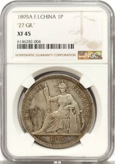 博洋堂世界钱币拍卖第164期（全场包邮） - NGC XF45 法属印支1895年普重坐洋银币 少见年份 N盒更高分仅48枚