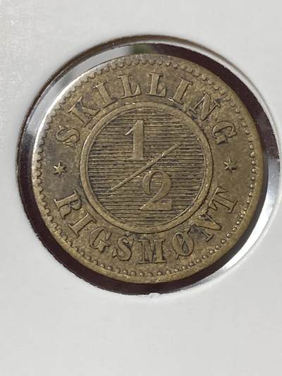 2026年第三十五场(总第二百零四场）外国精品纸夹币场(免佣金) - 丹麦王国🇩🇰1868单年份1/2国家货币斯基林(克里斯蒂安九世时期，皇冠标c版哥本哈根造)