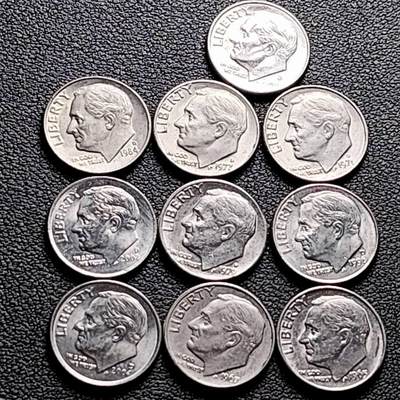 泉币菌-第207场-拍品多 请提前出价 - 10枚 高币值一组 美国10美分镍币 罗斯福总统 混合年份未挑