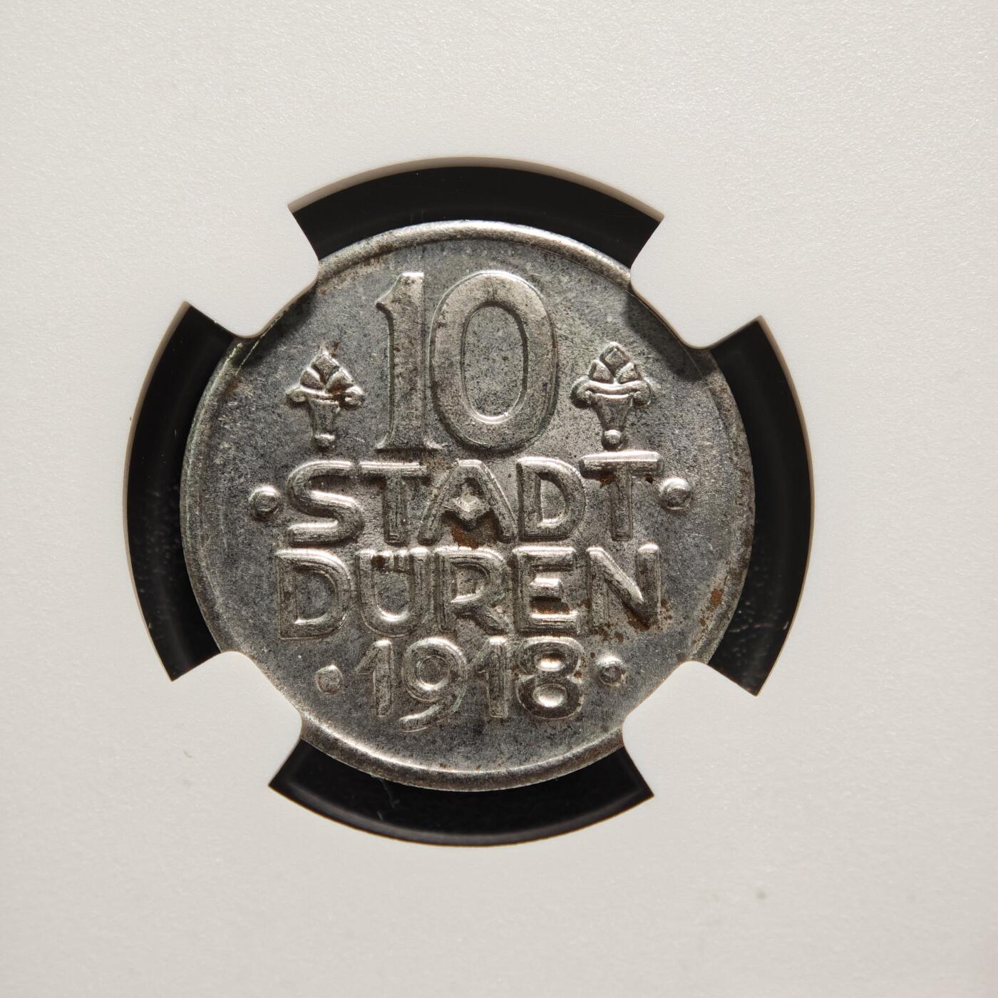 【德藏】世界币章拍卖第167期（拍品征集中~欢迎藏友联系） 1918年 德国紧急时期迪伦士兵头像10芬尼铁币 NGC MS63 保存不易 状态极佳