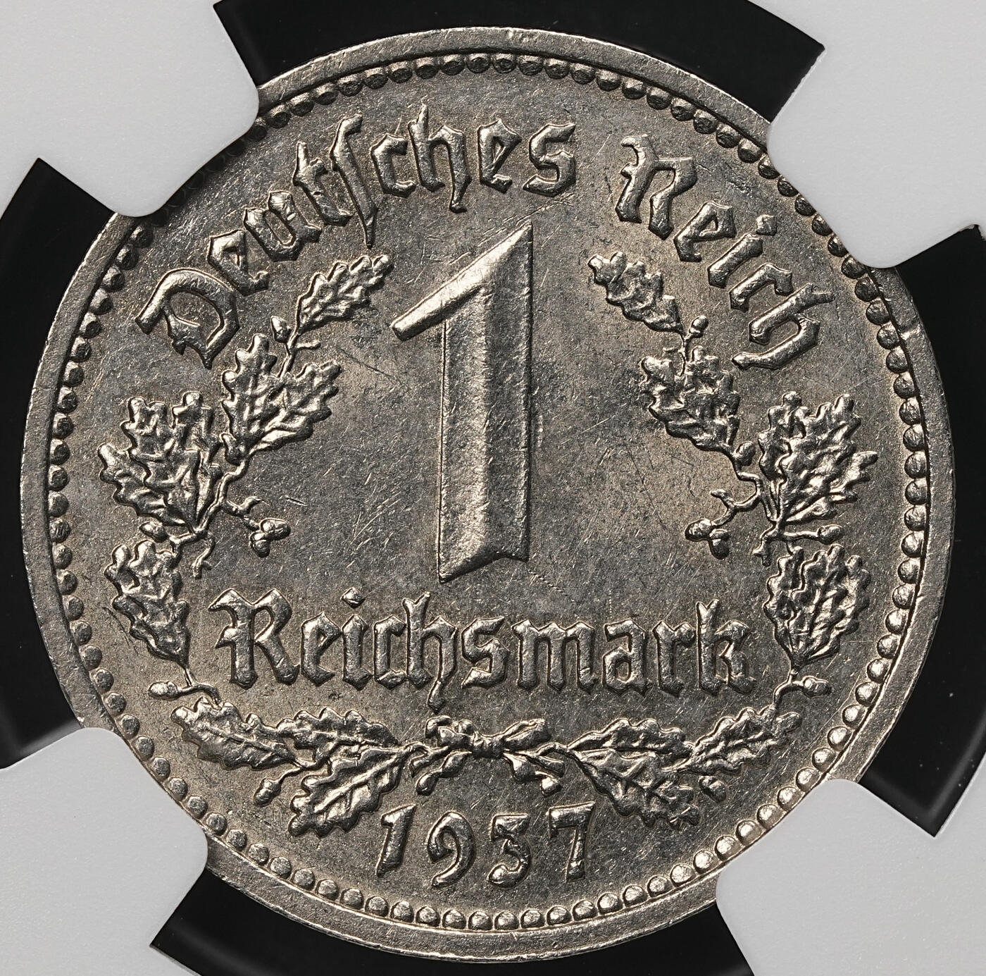 修遠堂世界钱币第107期 NGC MS64 1937年德国1马克，J厂铭