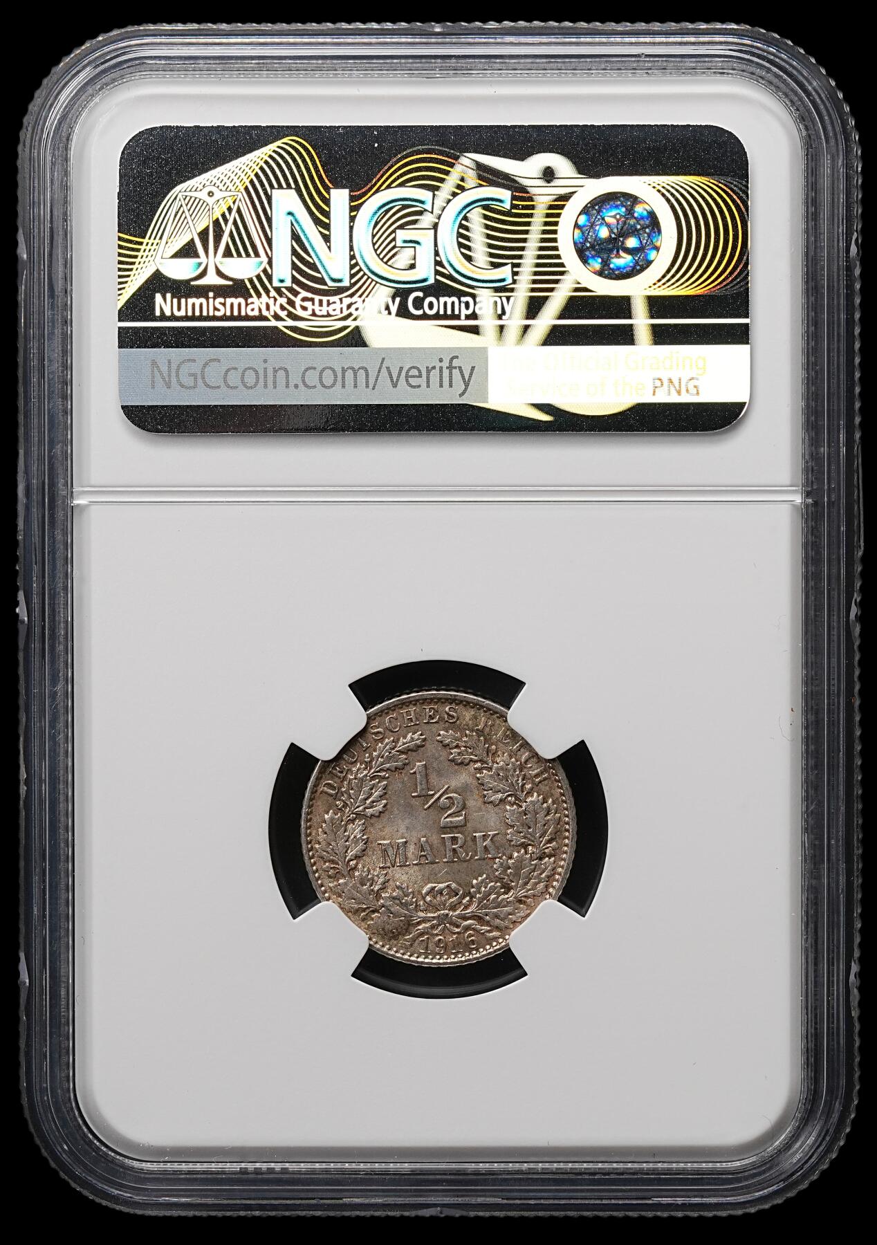 修遠堂世界钱币第107期 NGC MS64 1916年德国1/2马克银币 E厂铭