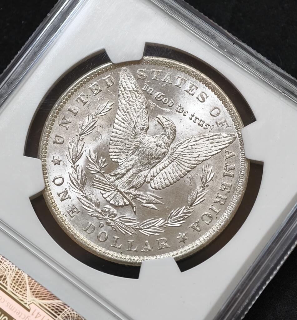 甄臻铺-世界币章拍卖（第54期），3月28日甄品场拍品征集中，送拍享返佣金等优惠多多 NGC-MS64 1883年O版美国摩根，少见年份