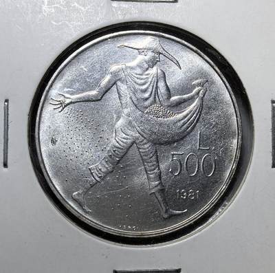 外国优质老铜币银币苏联纪念章，每周六晚九点倒数截拍，满百包邮可寄存，持续收拍 - 圣马力诺1981年500里拉银币，为纪念古罗马诗人维吉尔逝世 2000 周年而铸。正面为国徽，背面 “播种者” 形象源自其《农事诗》，是兼具历史与艺术价值的收藏币。