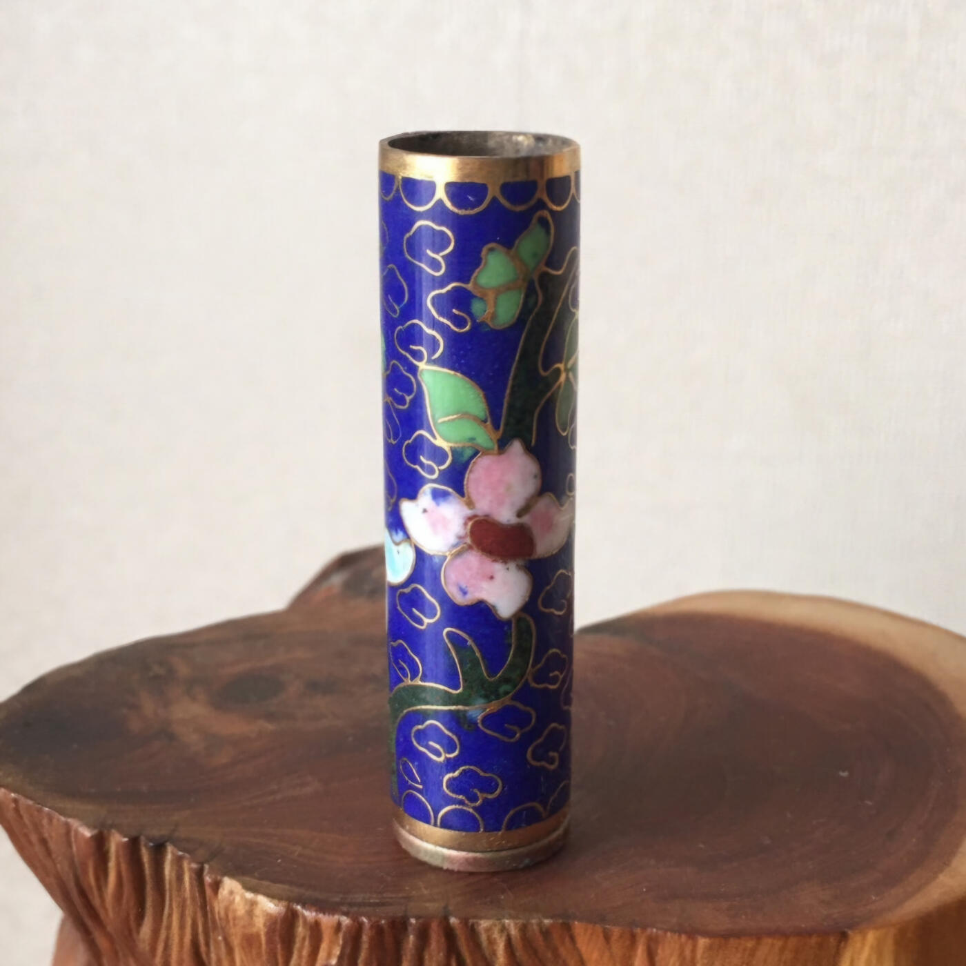        出口创汇时期蓝色景泰蓝铜胎掐丝珐琅小花瓶1个原版真品如图旧藏文玩艺术收藏