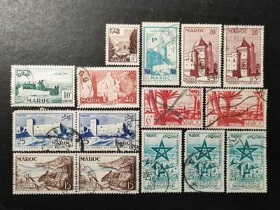 ↓君缘收藏761期☞钱币邮品↓无佣金、可寄存、满30元包邮  - 法属摩洛哥邮票一组15枚