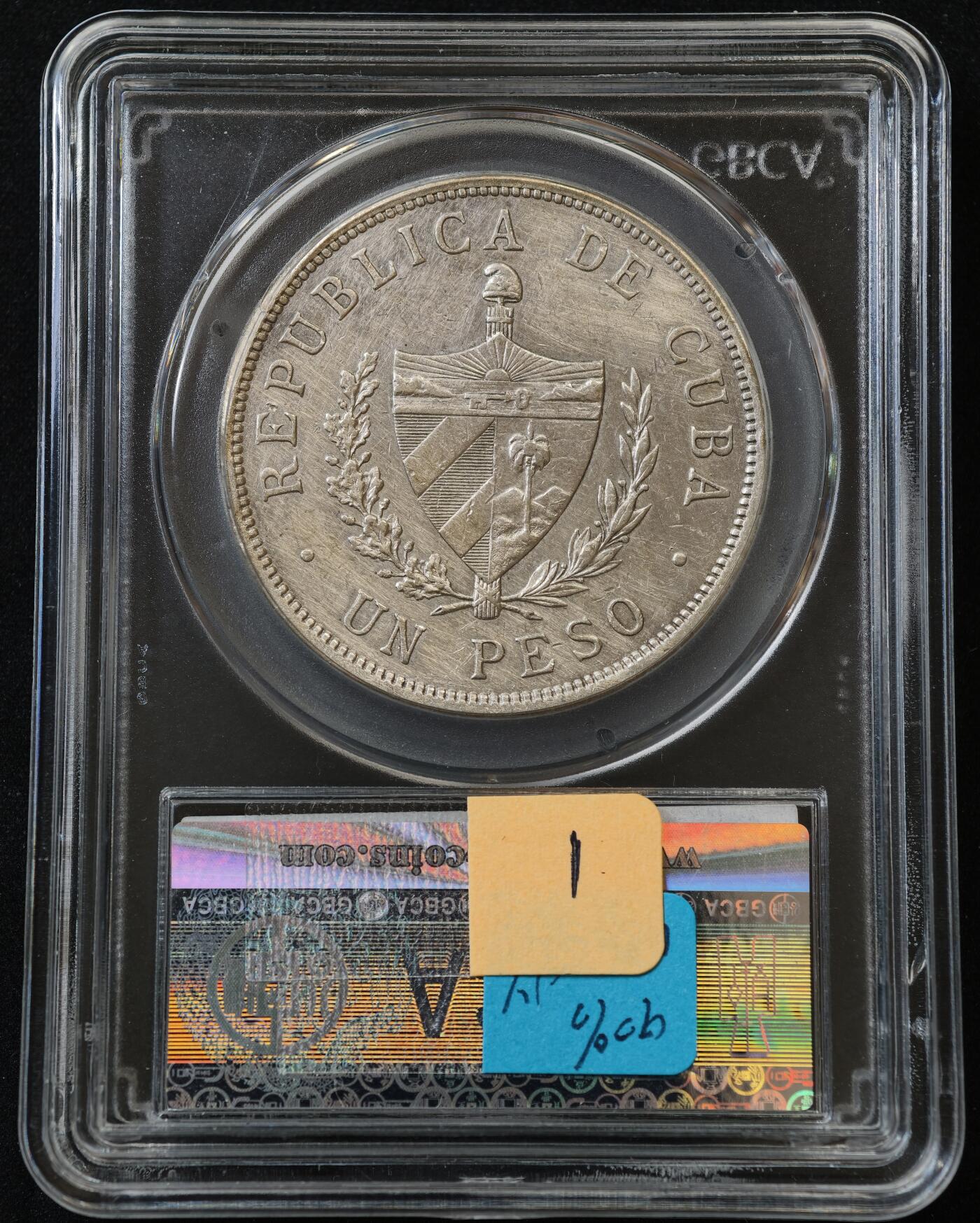 甄臻铺-世界币章拍卖（第54期），3月28日甄品场拍品征集中，送拍享返佣金等优惠多多 公博-AU55 古巴1934 1比索 26.7g 银币