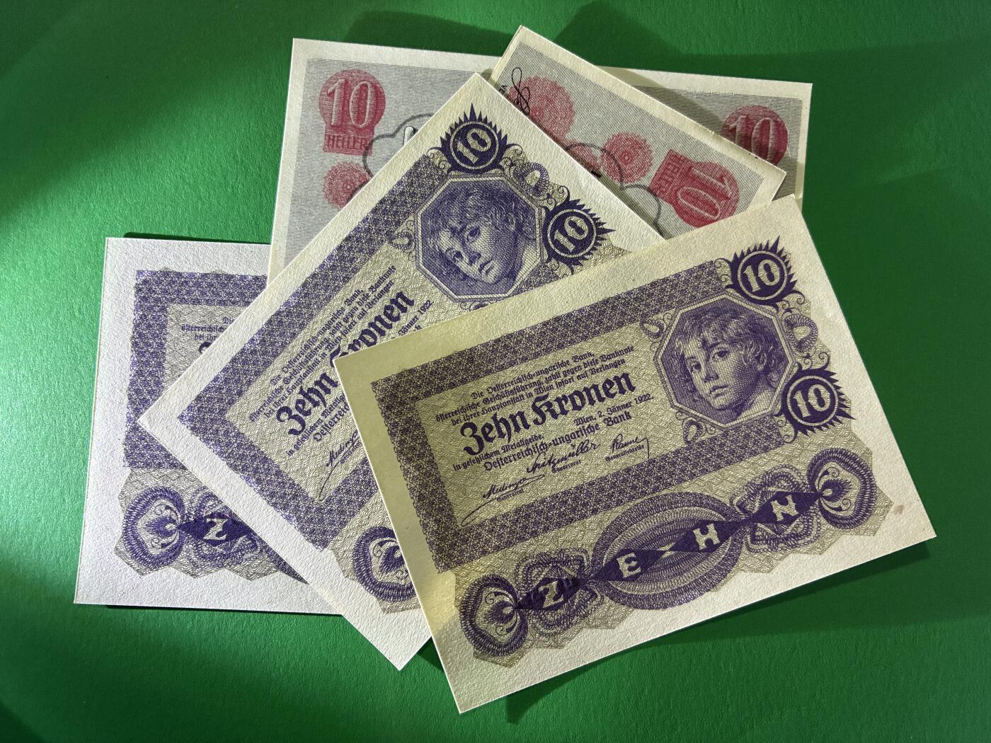 咖啡豆•收藏 2026年Mar_18th世界各国纸币拍卖 5枚 奥地利&奥匈帝国 全新UNC 小票幅 外国纸币