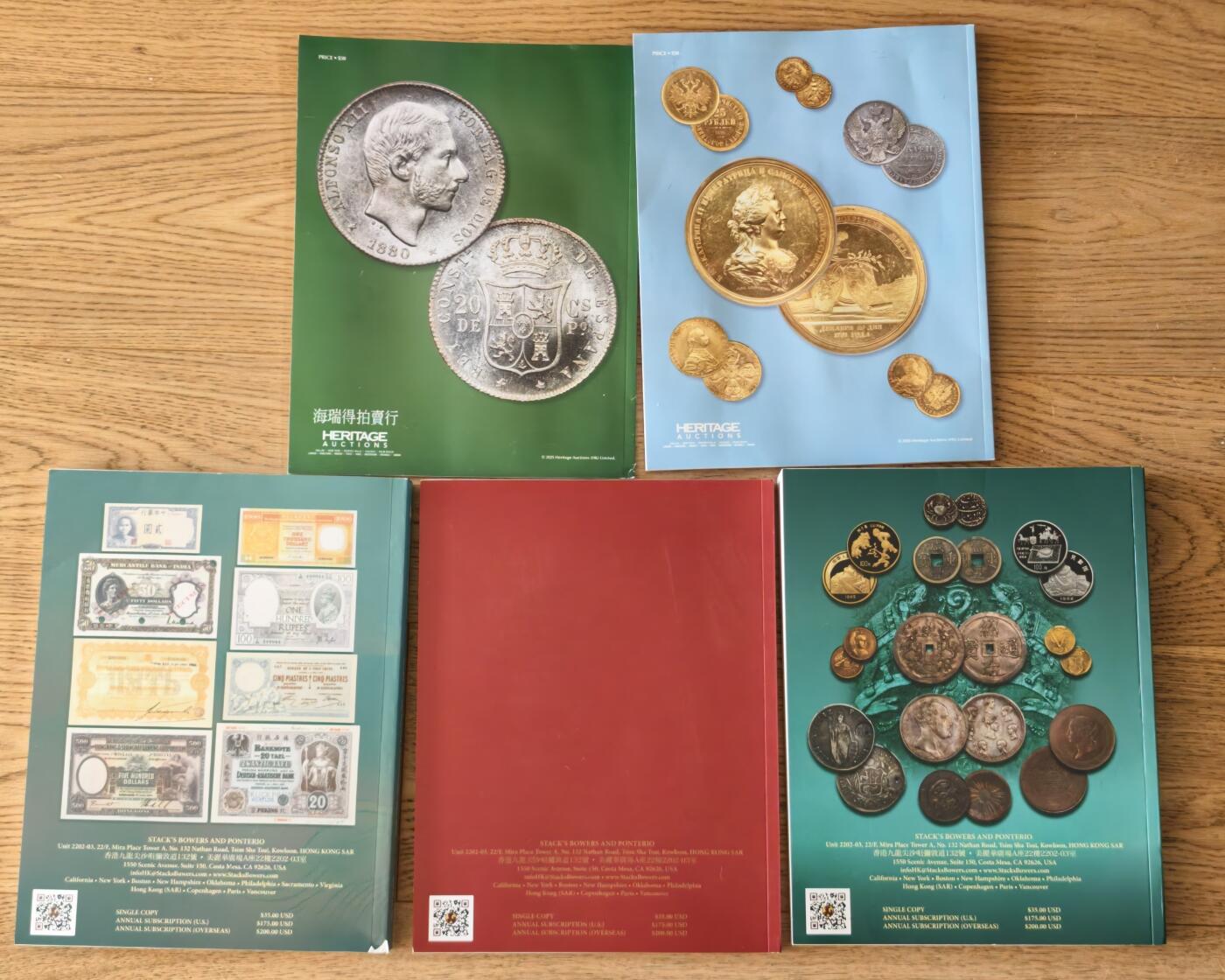 甄臻铺-世界币章拍卖（第54期），3月28日甄品场拍品征集中，送拍享返佣金等优惠多多 新 SBP拍卖行 2025年4月香港春季拍卖会图录 全彩铜板纸印刷 全书约362页，98新 SBP拍卖行 2025年10月香港秋季拍卖会图录 全彩铜板纸印刷 全书约430页，99新 SBP拍卖行 2025年香港10月-瑰宝之夜拍卖会图录 全彩铜板纸印刷 全书约244页，2本一组 HA海瑞得拍卖目录 全彩铜板纸印刷，5本一组