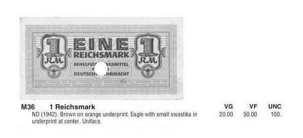 德国第三帝国1942年 展翅鹰1马克 爽品
