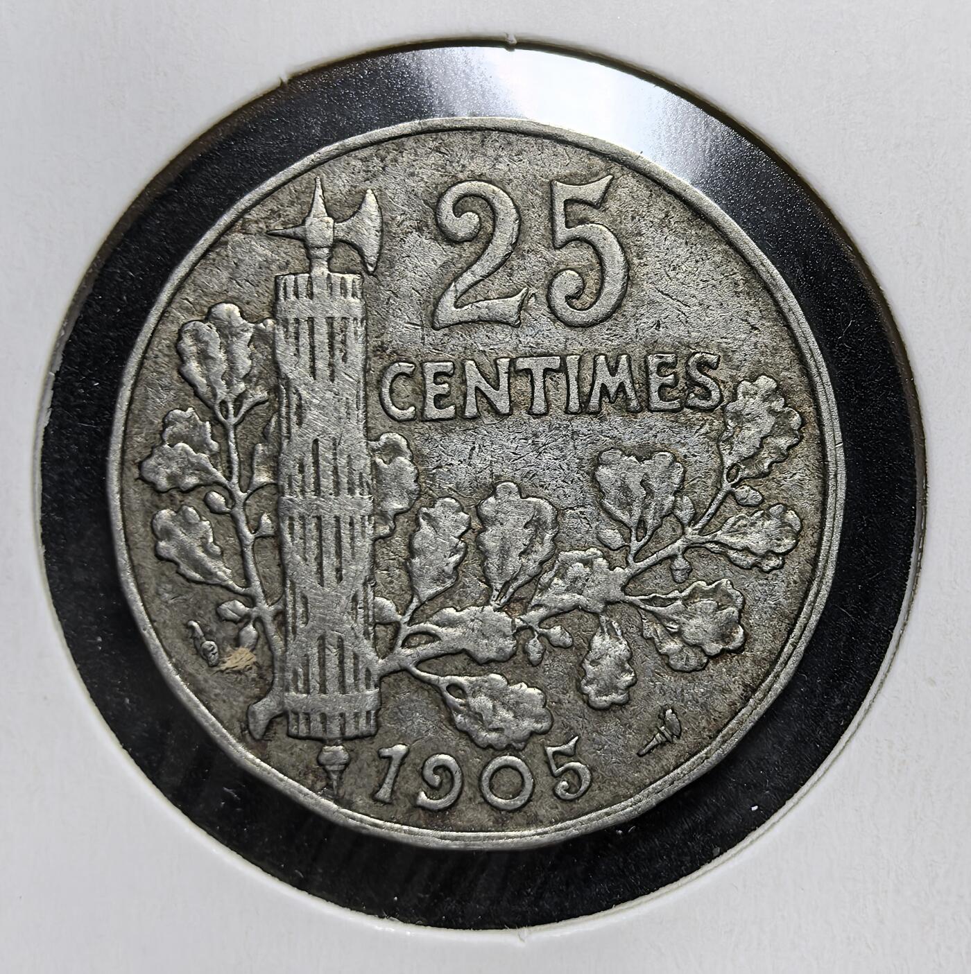 外国优质老铜币银币苏联纪念章，每周六晚九点倒数截拍，满百包邮可寄存，持续收拍 法国第三共和国1905年25生丁镍币，由雕刻师 A.Patey 设计，正面为玛丽安娜头像，背面是束棒与橡树枝，是法国首批采用镍材质的 25 生丁硬币，见证了当时政教分离等重要历史节点。