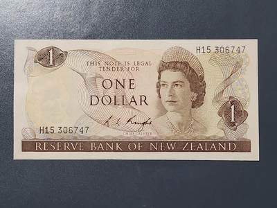 3月13号晚上8点 外国纸币自动截拍第37场 - 新西兰1975-1977年R.L.Knight签名版1元 高冠  美品