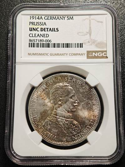 【德藏】世界币章拍卖第167期（拍品征集中~欢迎藏友联系） - 1914年 德国普鲁士威廉二世军装5马克大银币 NGC UNC