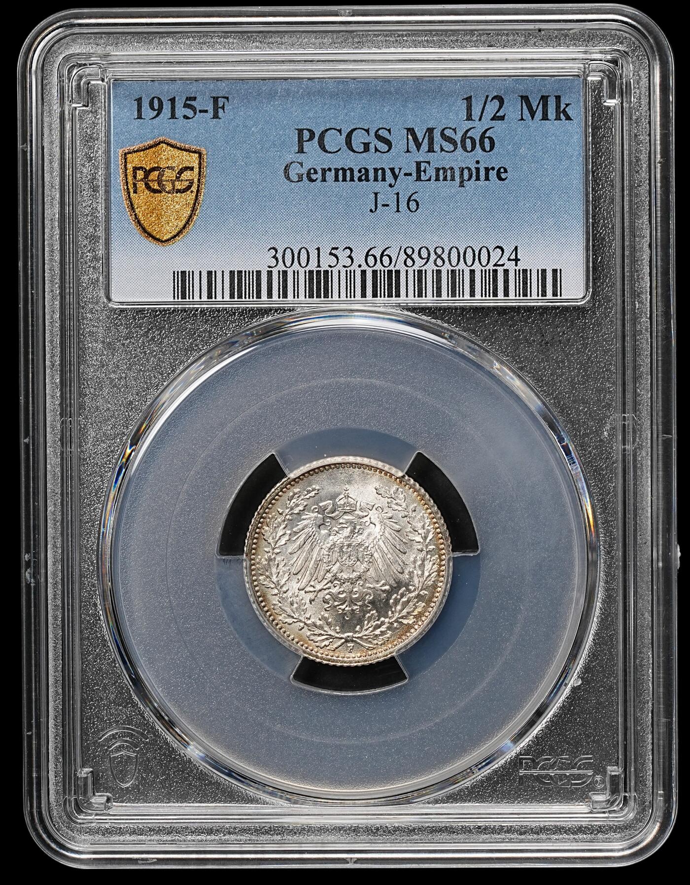 修遠堂世界钱币第107期 PCGS MS66 1915年德国1/2马克银币，F厂铭