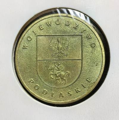 外国优质老铜币银币苏联纪念章，每周六晚九点倒数截拍，满百包邮可寄存，持续收拍 - 波兰2004年2兹罗提纪念币，正面为波兰国徽白鹰与地图轮廓，背面为波德拉谢省省徽（白鹰与骑士），纪念该地区历史文化与国家认同，是波兰行政区划系列的重要藏品。