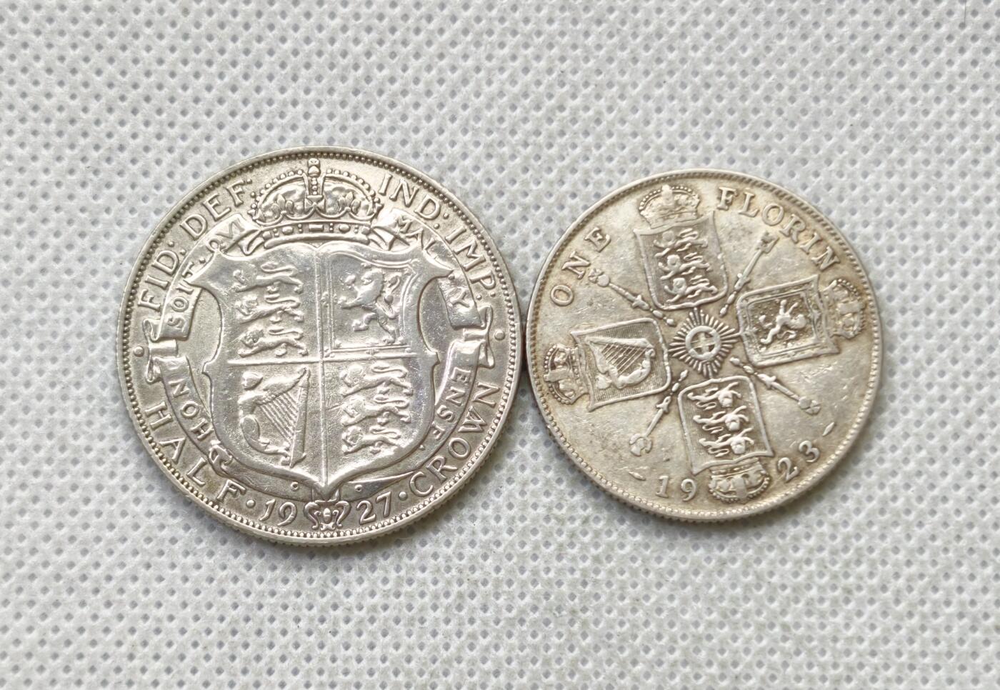 甄臻铺-世界币章拍卖（第54期），3月28日甄品场拍品征集中，送拍享返佣金等优惠多多 英国 乔治五世1弗洛拉+半克朗银币