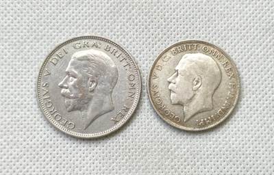 甄臻铺-世界币章拍卖（第54期），3月28日甄品场拍品征集中，送拍享返佣金等优惠多多 - 英国 乔治五世1弗洛拉+半克朗银币