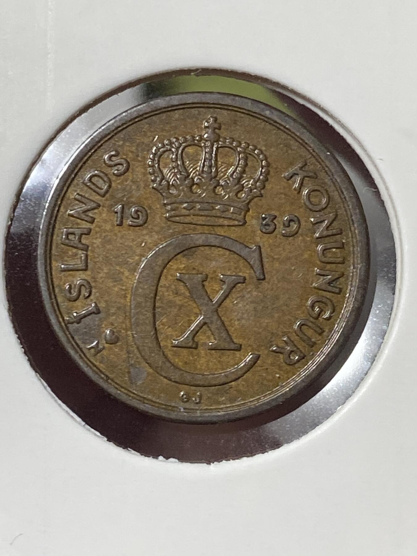 2026年第三十五场(总第二百零四场）外国精品纸夹币场(免佣金) 好品–丹属冰岛王国🇮🇸1939年1厄尔(克里斯蒂安十世时期，N–GJ版，Small 3–小3版)