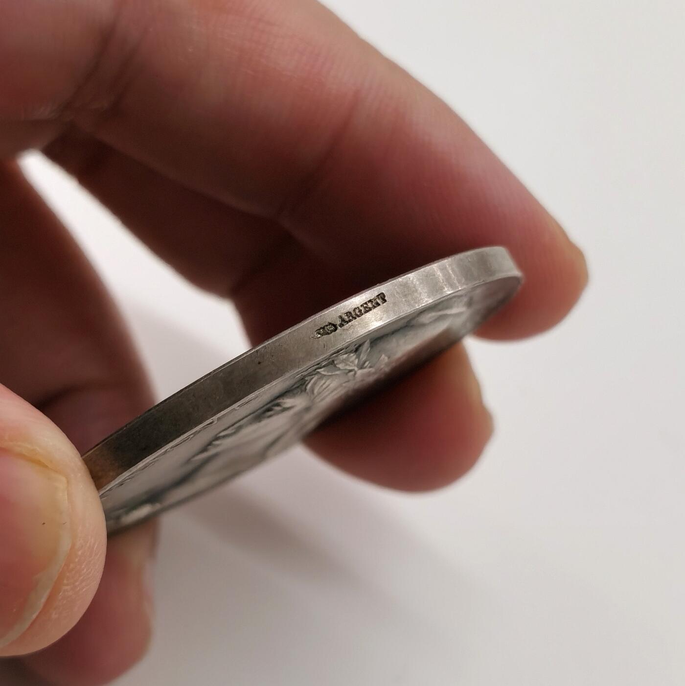 博洋堂世界钱币拍卖第164期（全场包邮） 法国1894年自由帽玛丽安娜女神大银章，41.8mm，37g，原铸美品，双面百年老包浆，底板细腻干净