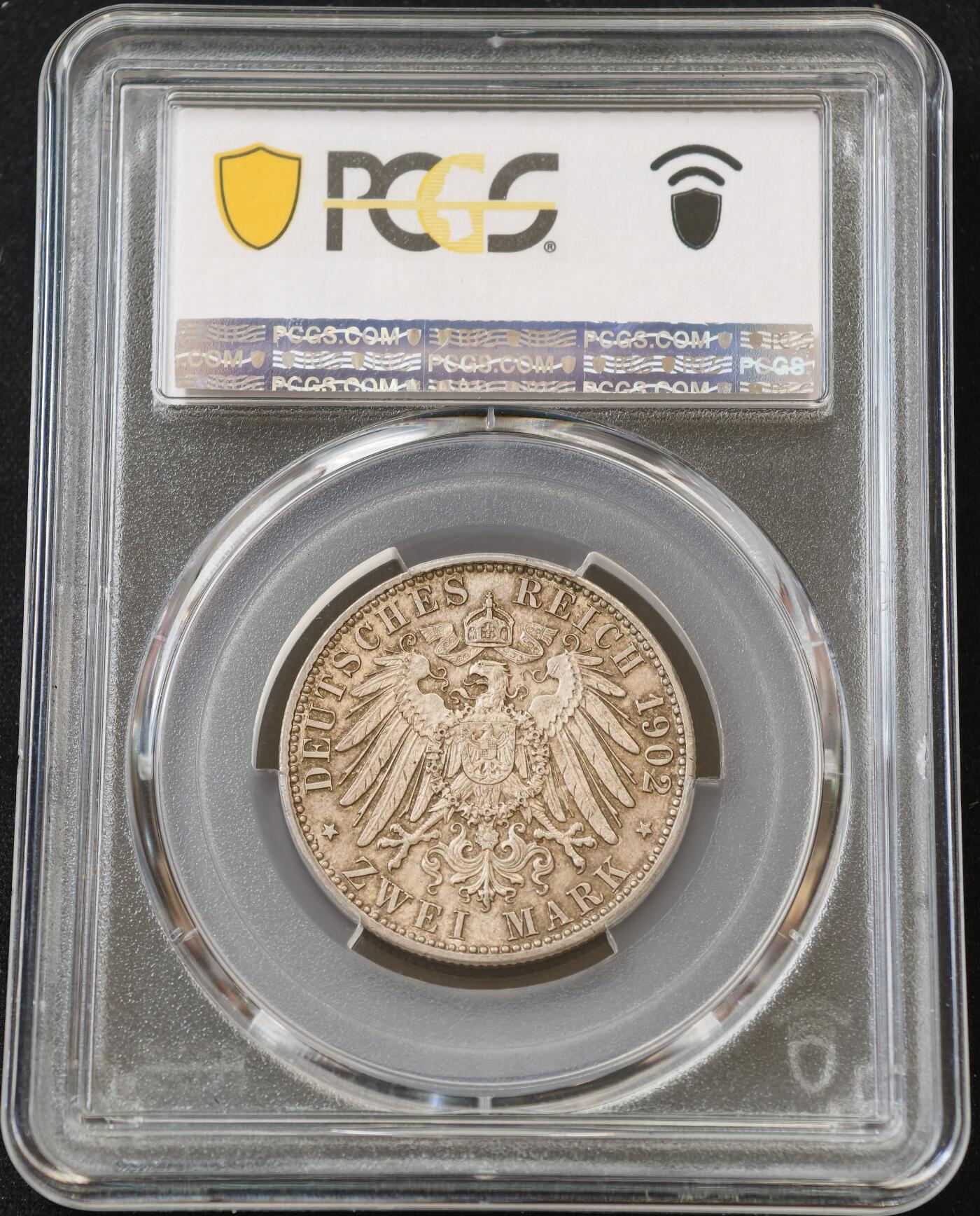 甄臻铺-世界币章拍卖（第54期），3月28日甄品场拍品征集中，送拍享返佣金等优惠多多 PCGS-MS62 1902年德国巴登二马克淡淡欧洲彩