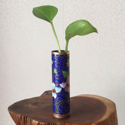        出口创汇时期蓝色景泰蓝铜胎掐丝珐琅小花瓶1个原版真品如图旧藏文玩艺术收藏 -        出口创汇时期蓝色景泰蓝铜胎掐丝珐琅小花瓶1个原版真品如图旧藏文玩艺术收藏