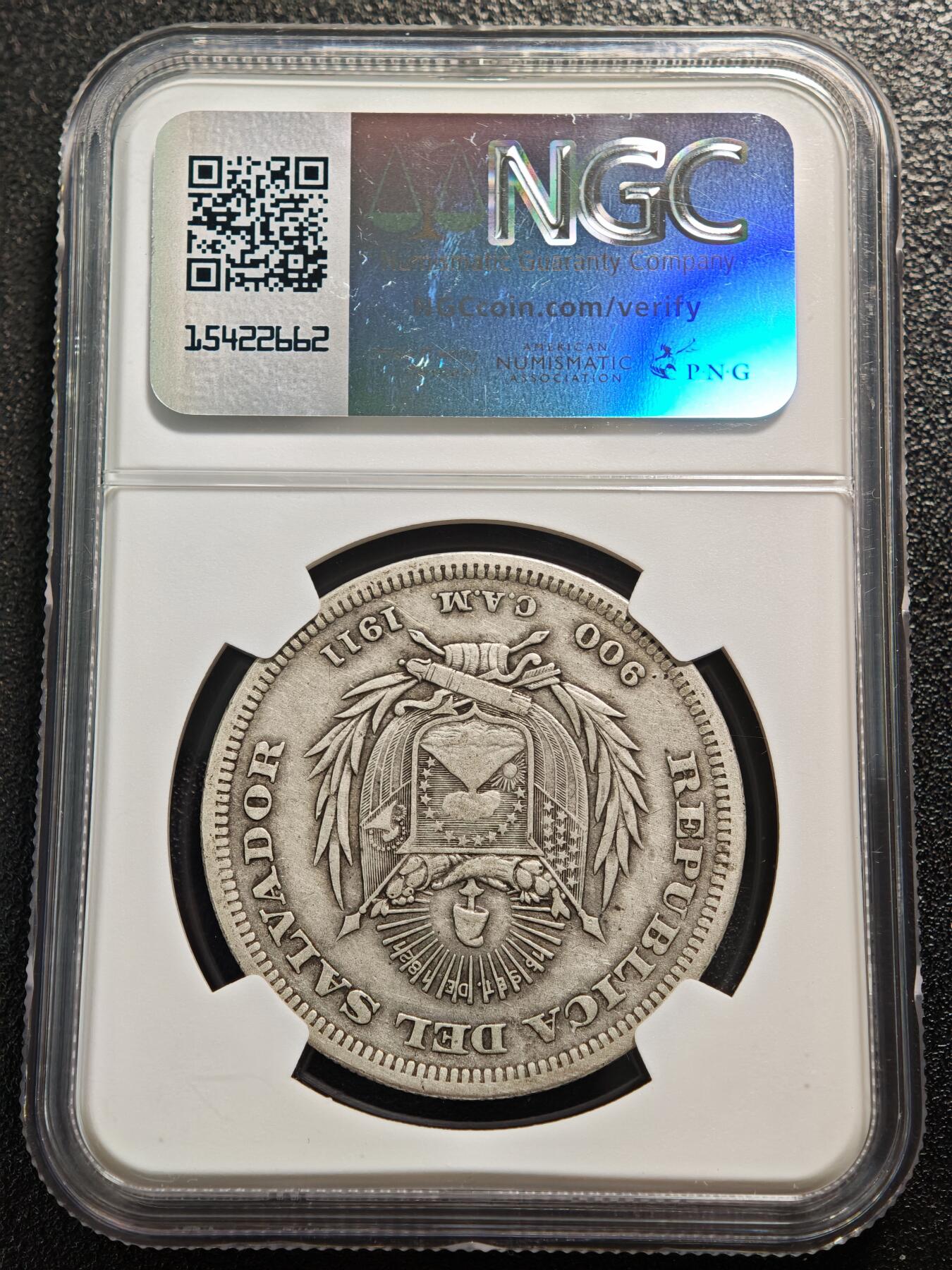 【德藏】世界币章拍卖第167期（拍品征集中~欢迎藏友联系） 1911年 萨尔瓦多哥伦布1比索银币 NGC VF