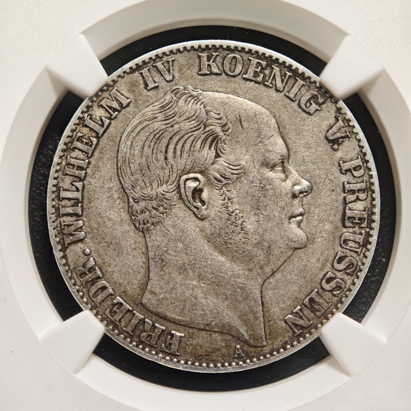 【德藏】世界币章拍卖第167期（拍品征集中~欢迎藏友联系） 1857年 德国普鲁士威廉四世曼斯菲尔德矿业泰勒银币 NGC XF45 原味包浆