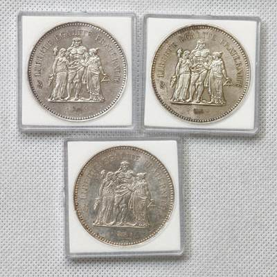 甄臻铺-世界币章拍卖（第54期），3月28日甄品场拍品征集中，送拍享返佣金等优惠多多 - 50法郎3枚，30克裸币（买家违约重拍）