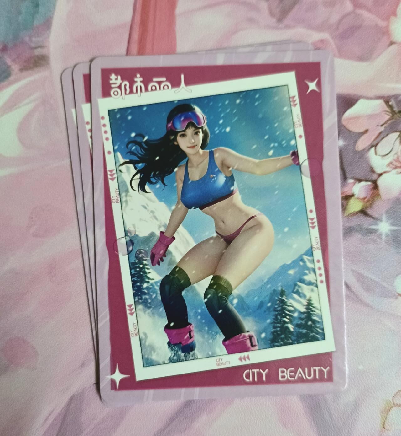 满赠PR！！龙虎卡牌-七八场（满200元包邮，无佣金，每周六结拍，欢迎送拍） 压纹彩闪3张 鸡腿丽人集 滑雪少女 落衣三渐变（第三张性感）