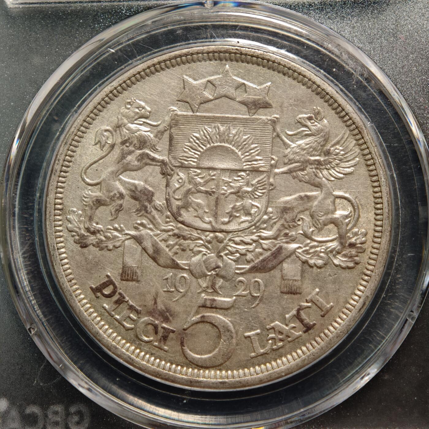 【德藏】世界币章拍卖第167期（拍品征集中~欢迎藏友联系） 1929年 拉脱维亚女神5拉特银币 公博 MS61