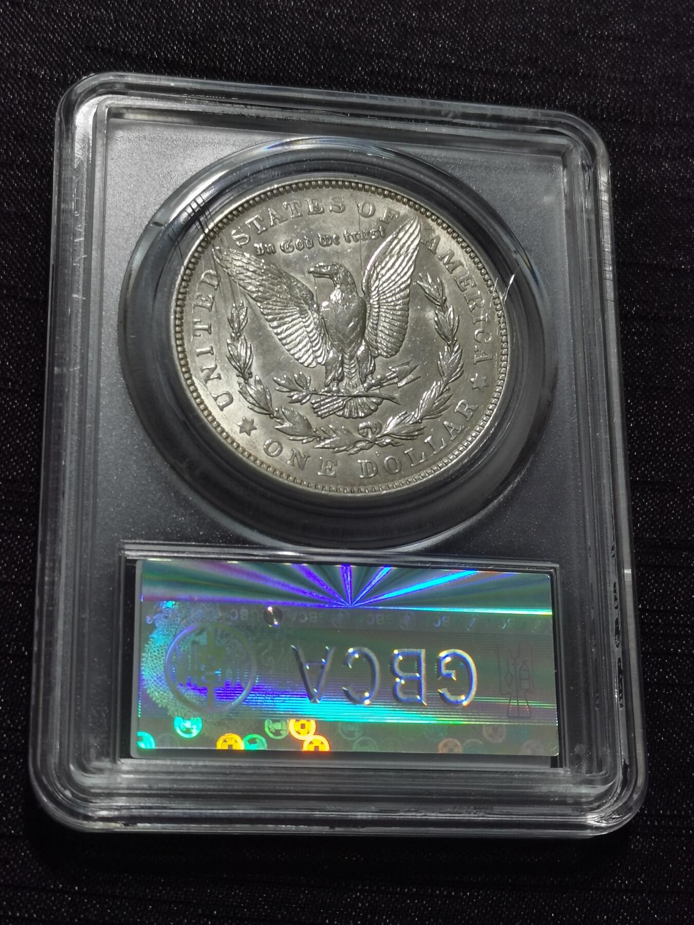 天下钱庄专场欢迎参拍 公博评级MS64 美国摩根一美元银币，盒子有牛毛裂