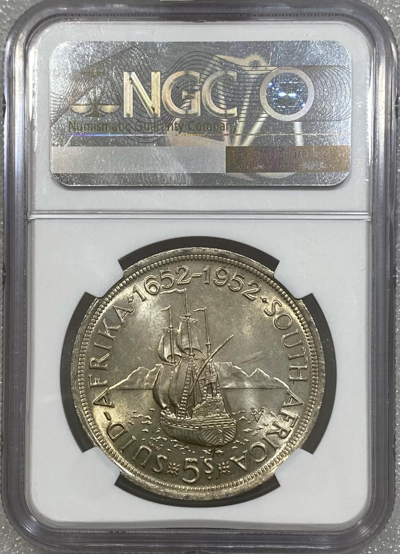 世界钱币专场拍卖 每周二开拍 NGC MS62分1952年英属南非乔治六世5先令银币