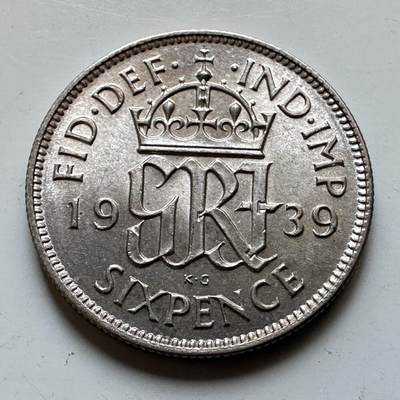 🌹外币初藏🌹🐯2026年第28场   每周二四六晚8️⃣点 接代拍 - 英国 1939年 乔治六世 6便士银币 50%银 2.83g 19.4mm 原光好品