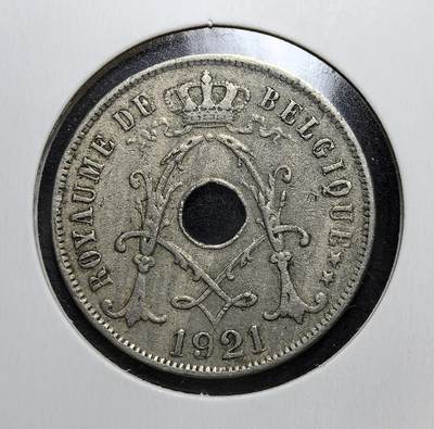 外国优质老铜币银币苏联纪念章，每周六晚九点倒数截拍，满百包邮可寄存，持续收拍 - 比利时1921年25分，由阿尔伯特一世时期布鲁塞尔造币厂铸造，属一战后战后货币，材质为铜镍，面值 25 分（0.25 法郎），见证战后经济恢复期，1967 年正式停用。