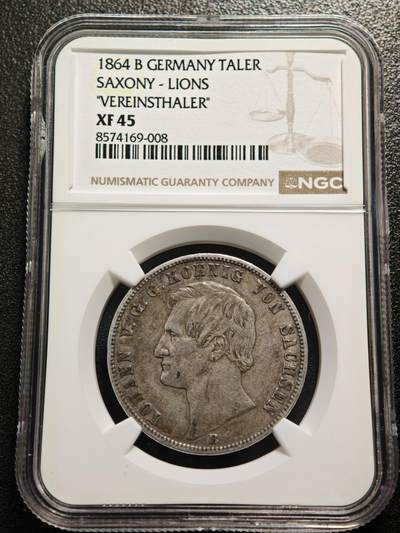 【德藏】世界币章拍卖第167期（拍品征集中~欢迎藏友联系） - 1864年 德国萨克森约翰国王联合泰勒银币 NGC XF45 原味包浆