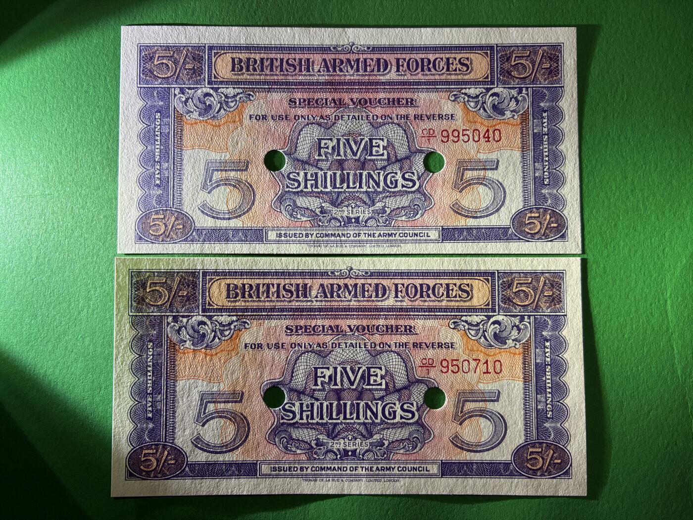 咖啡豆•收藏 2026年Mar_18th世界各国纸币拍卖 4枚 英国 1948年 5先令 军票 全新UNC 外国纸币