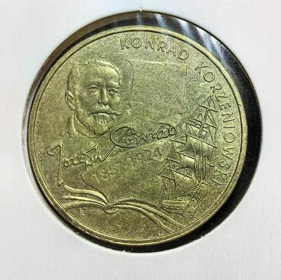 外国优质老铜币银币苏联纪念章，每周六晚九点倒数截拍，满百包邮可寄存，持续收拍 - 波兰2007年2兹罗提纪念币，为纪念作家康拉德（约瑟夫・科尔泽尼 owski）诞辰 150 周年发行。正面是波兰国徽白鹰，背面为康拉德肖像、签名与帆船，见证波兰对文化名人的纪念与国家认同。