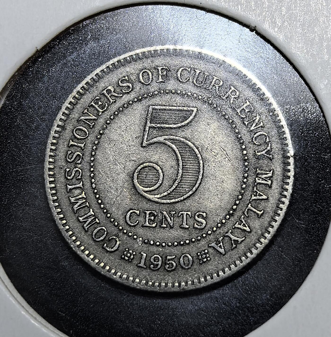 外国优质老铜币银币苏联纪念章，每周六晚九点倒数截拍，满百包邮可寄存，持续收拍 英属马来亚1950年5分，正面为英王乔治六世侧面像，背面标注 “马来亚货币专员” 及面值。它是二战后英国殖民时期的流通货币，通用于马来半岛与新加坡，1953 年后被马来亚与婆罗洲联合货币取代。