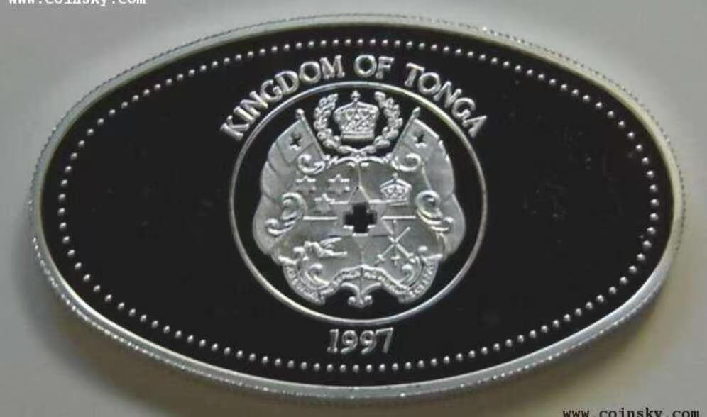 ❤️【币观天下】❤️ 第344期钱币秒杀拍卖场- 2026.3.6周五晚上6点半场 长期征集拍品  汤加1997年香港橄榄球赛异形银币 925银25克，椭圆形，有镜面瑕疵，品如图