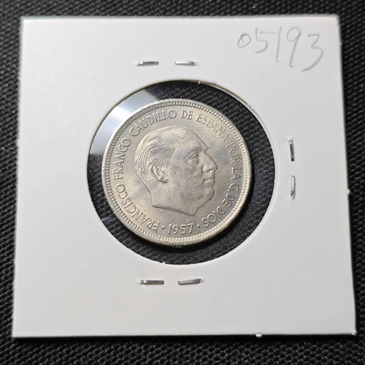 KK钱币收藏小铺   第405期 2月预留时间 周末发货  1957西班牙5分 好品