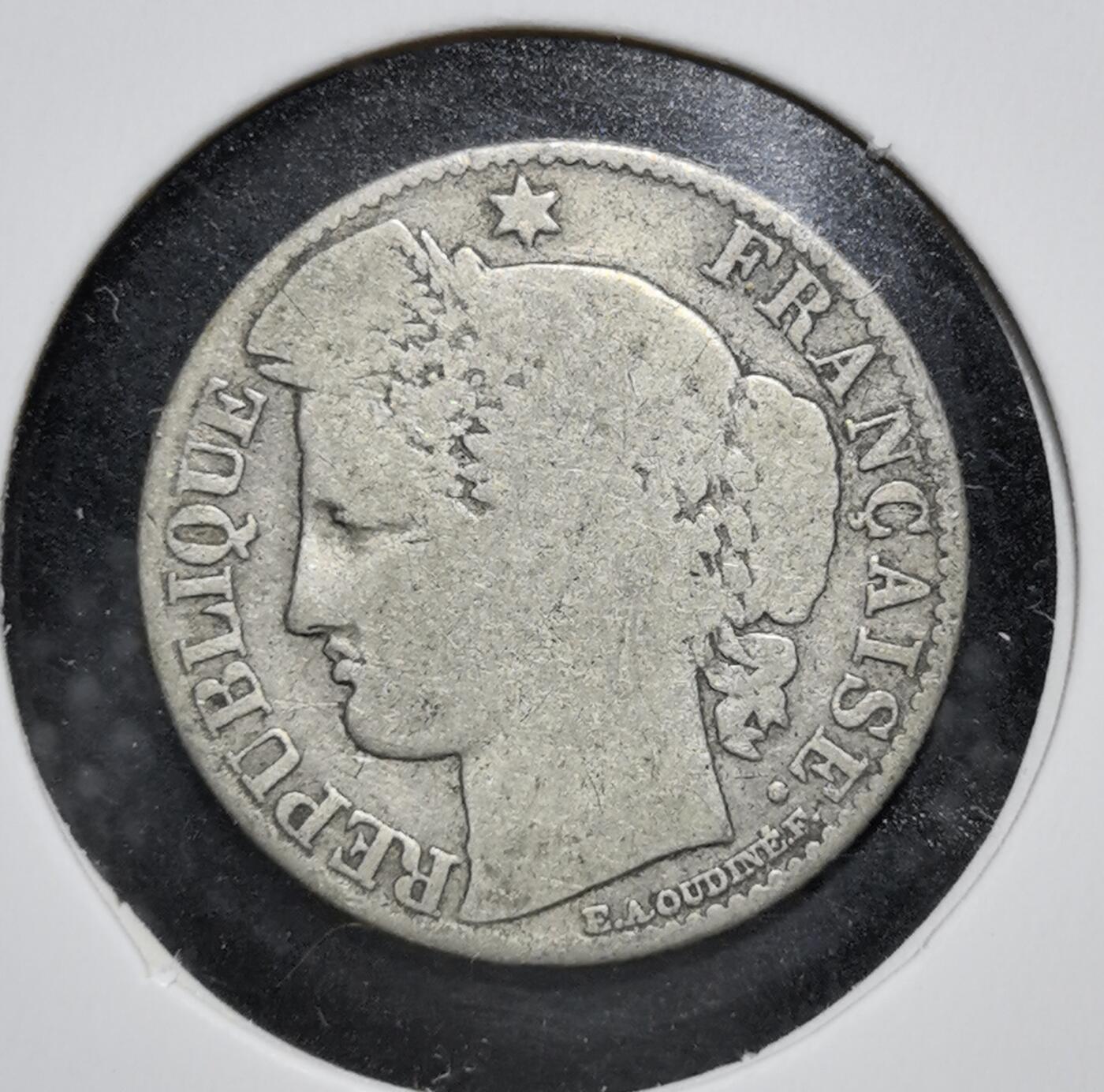 外国优质老铜币银币苏联纪念章，每周六晚九点倒数截拍，满百包邮可寄存，持续收拍 法兰西第三共和国1894年50生丁谷物女神银币，巴黎造币厂铸造。正面为刻有设计师 Oudiné 署名的谷物女神像，环书 “法兰西共和国”，背面刻 “自由・平等・博爱” 与面值，是普法战争后法国稳定货币体系的产物，1895 年后被播种者版取代。