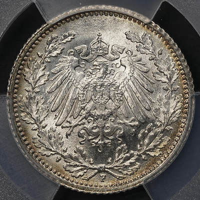 修遠堂世界钱币第107期 - PCGS MS66 1915年德国1/2马克银币，F厂铭