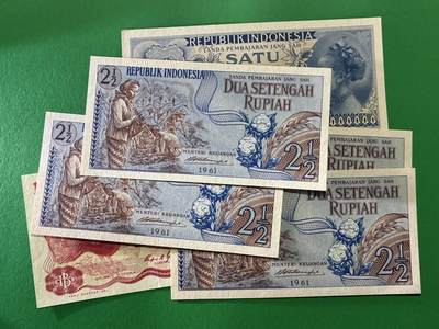 咖啡豆•收藏 2026年Mar_18th世界各国纸币拍卖 - 6枚 印度尼西亚 1-100卢比 全新UNC 外国纸币