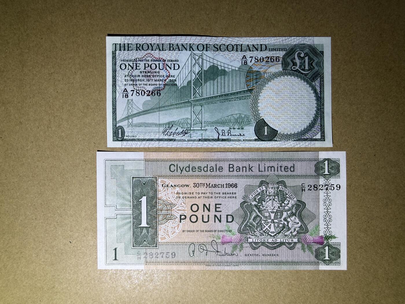 《艾美收藏》第236期-3.15周日外币畅拍 苏格兰1镑2张 AU-UNC 60年代不同银行老版本 全程无4