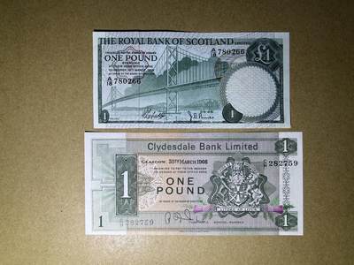 《艾美收藏》第236期-3.15周日外币畅拍 - 苏格兰1镑2张 AU-UNC 60年代不同银行老版本 全程无4