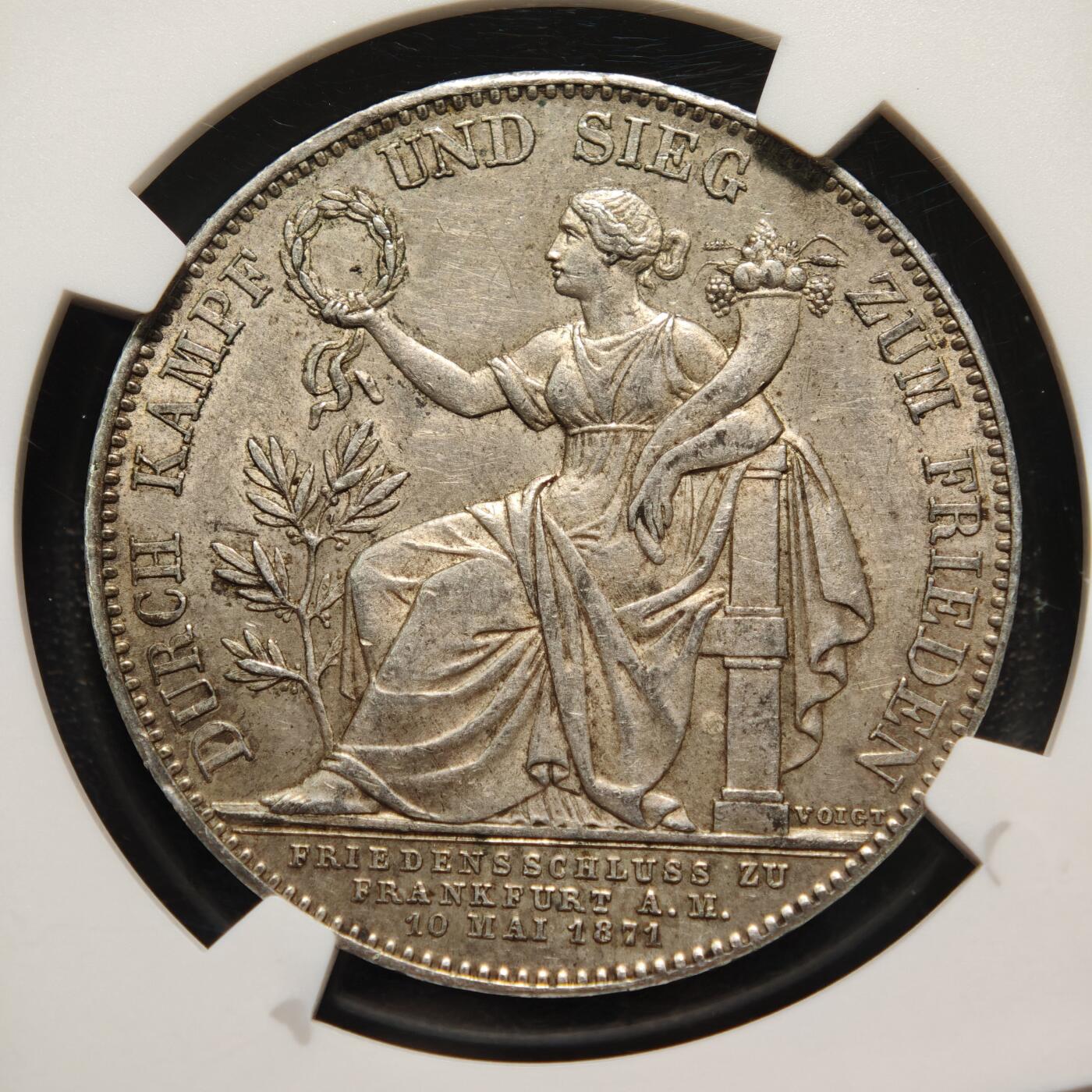 【德藏】世界币章拍卖第167期（拍品征集中~欢迎藏友联系） 1871年 德国巴伐利亚慕尼黑胜利泰勒银币 NGC AU55 淡黄油包浆