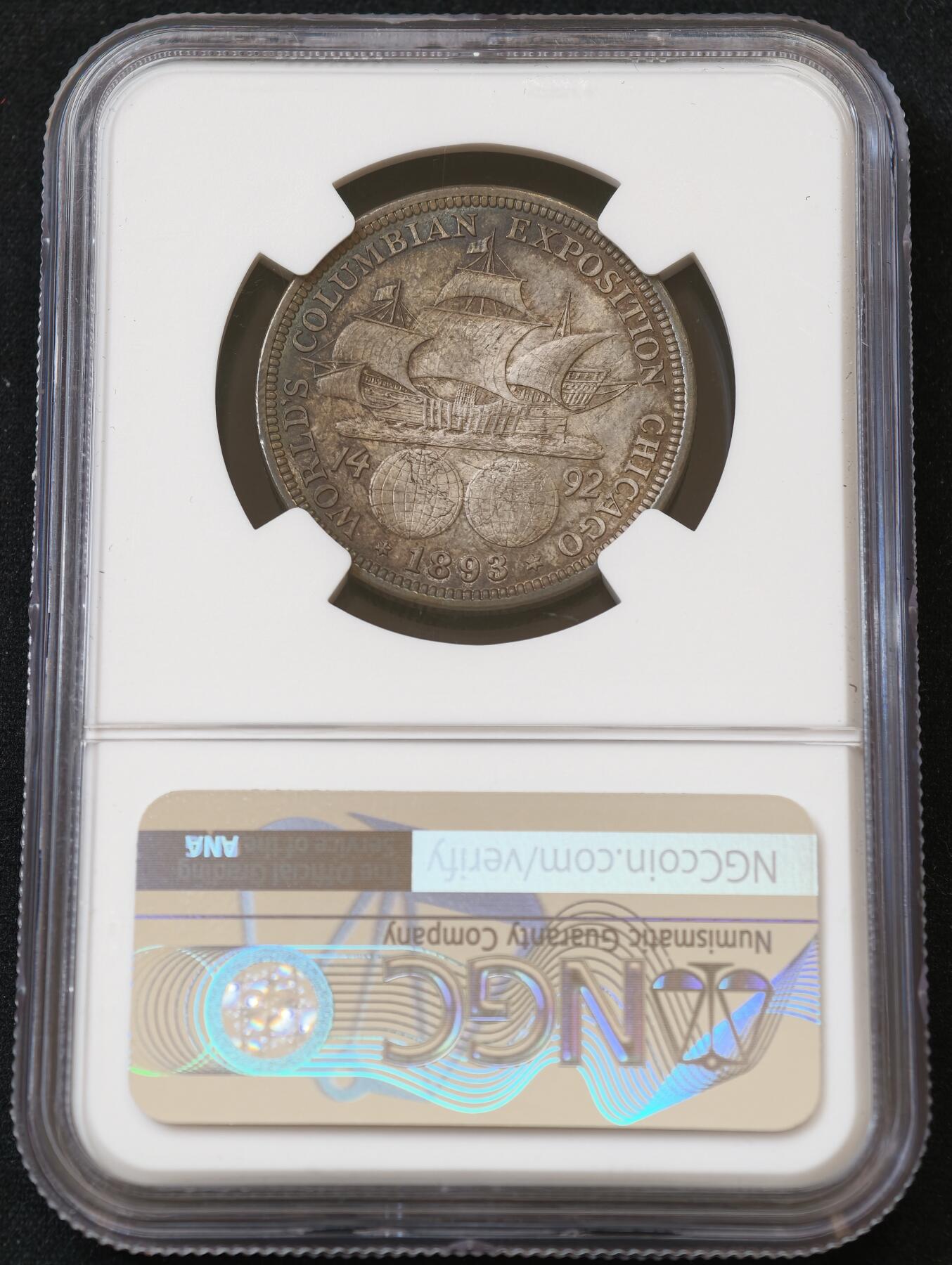 甄臻铺-世界币章拍卖（第54期），3月28日甄品场拍品征集中，送拍享返佣金等优惠多多 NGC-MS64 1893年美国哥伦布纪念50美分