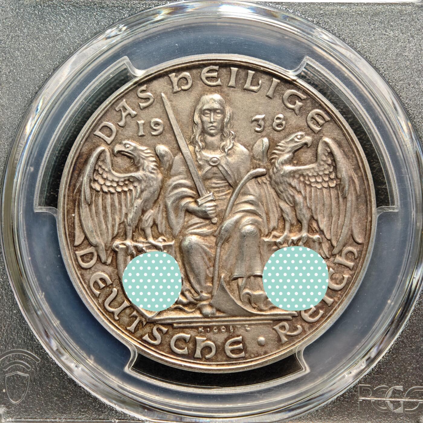 【德藏】世界币章拍卖第167期（拍品征集中~欢迎藏友联系） 1938年 德国民族社会主义工人党德意志大一统纪念银章 章牌大师卡尔·歌茨作品 PCGS SP64 二战系列名誉品 原味包浆 亚军分（原图请查询PCGS评级官网）