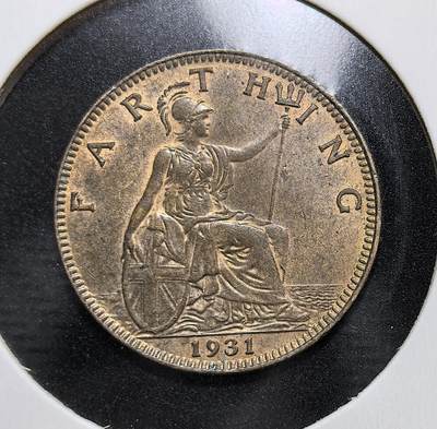 外国优质老铜币银币苏联纪念章，每周六晚九点倒数截拍，满百包邮可寄存，持续收拍 - 原光英国乔治五世1931年法新铜币。正面为乔治五世左向头像，背面是不列颠尼亚女神坐像，铸造于大萧条与英国脱离金本位的动荡年代，是英帝国全盛期的小额流通货币见证。