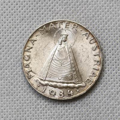 甄臻铺-世界币章拍卖（第54期），3月28日甄品场拍品征集中，送拍享返佣金等优惠多多 - 裸币，1934奥匈帝国圣母抱婴，转光明显，细节见图